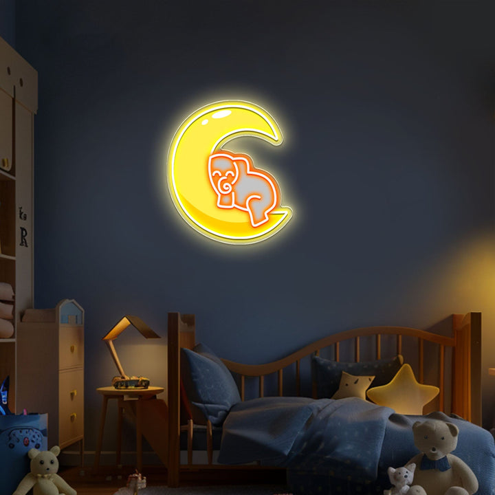 Elephant on the Moon Planet Neon Sign