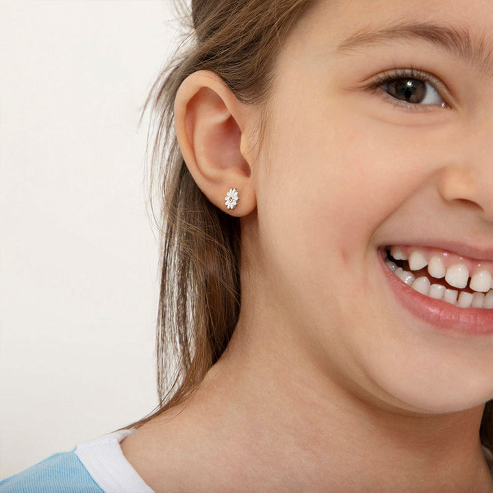 925 Sterling Silver Kids Daisy Earrings