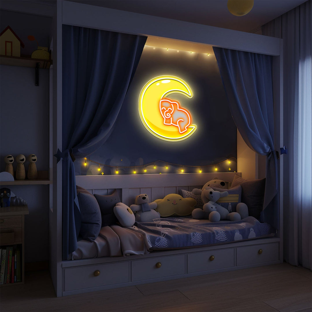 Elephant on the Moon Planet Neon Sign
