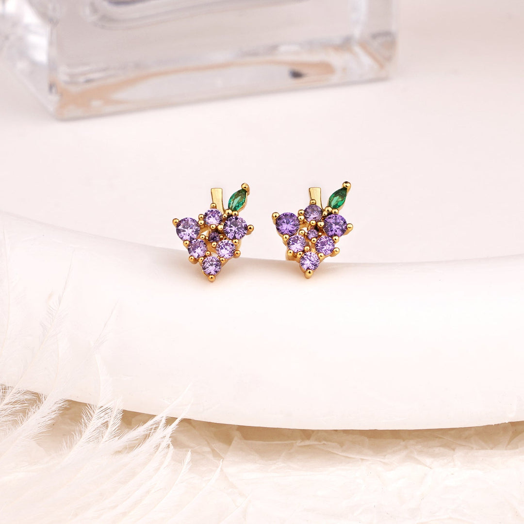 Sterling Silver Kids Crystal Grape Earrings