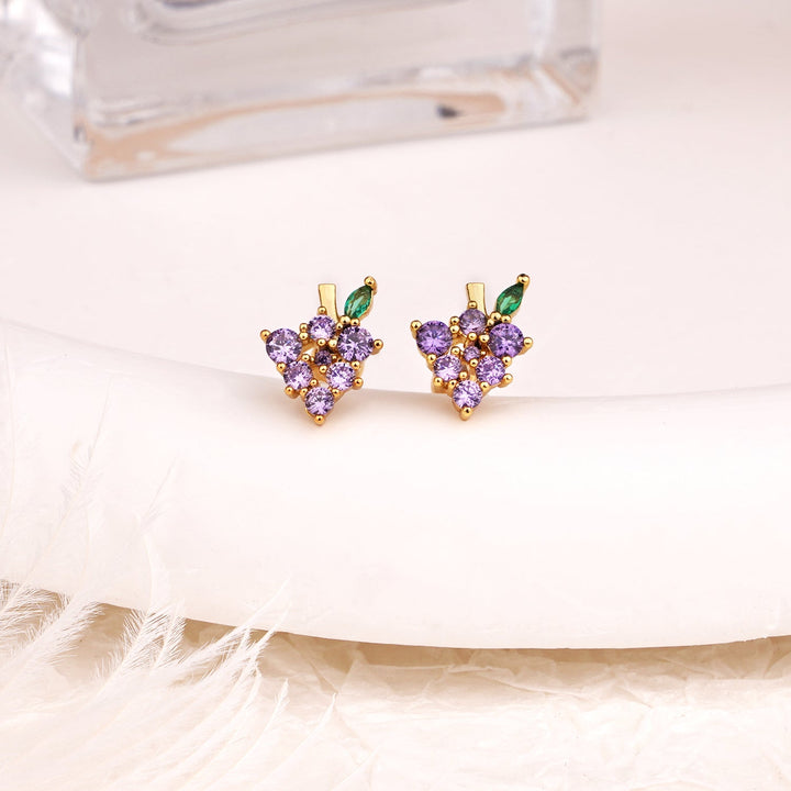 Sterling Silver Kids Crystal Grape Earrings