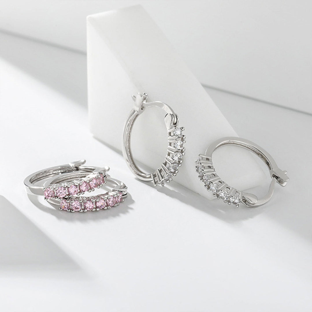 925 Sterling Silver Kids Rhinestone Hoop Earrings
