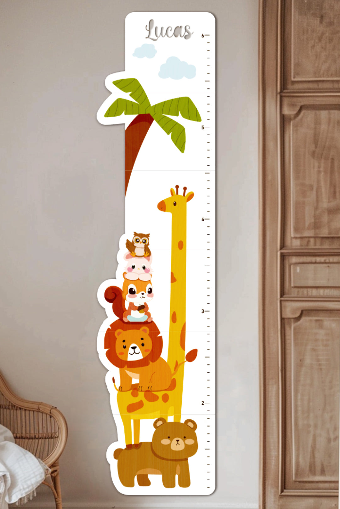 Personalized Wooden Cute Animals Growth Chart Ruler
