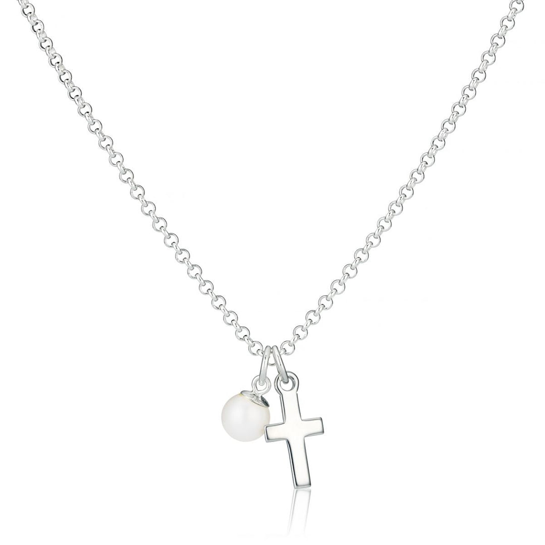 Cross and Pearl Childrens Initial Necklace