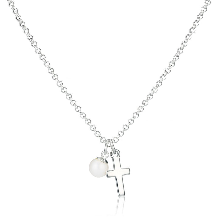 Cross and Pearl Childrens Initial Necklace