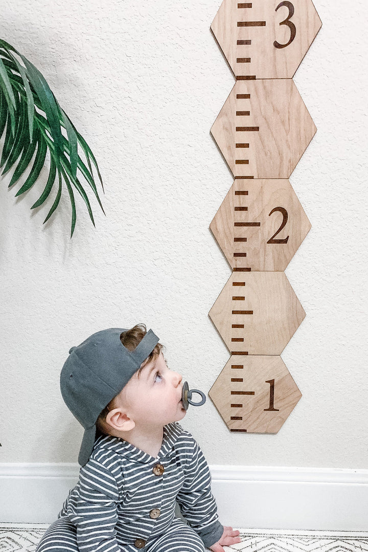 Wooden Hexagonal Patchwork Kids Height Growth Chart Ruler - Detail 1