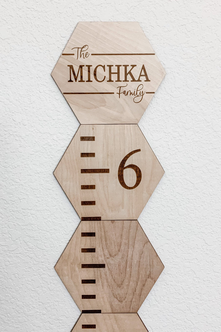 Wooden Hexagonal Patchwork Kids Height Growth Chart Ruler - Name Custom
