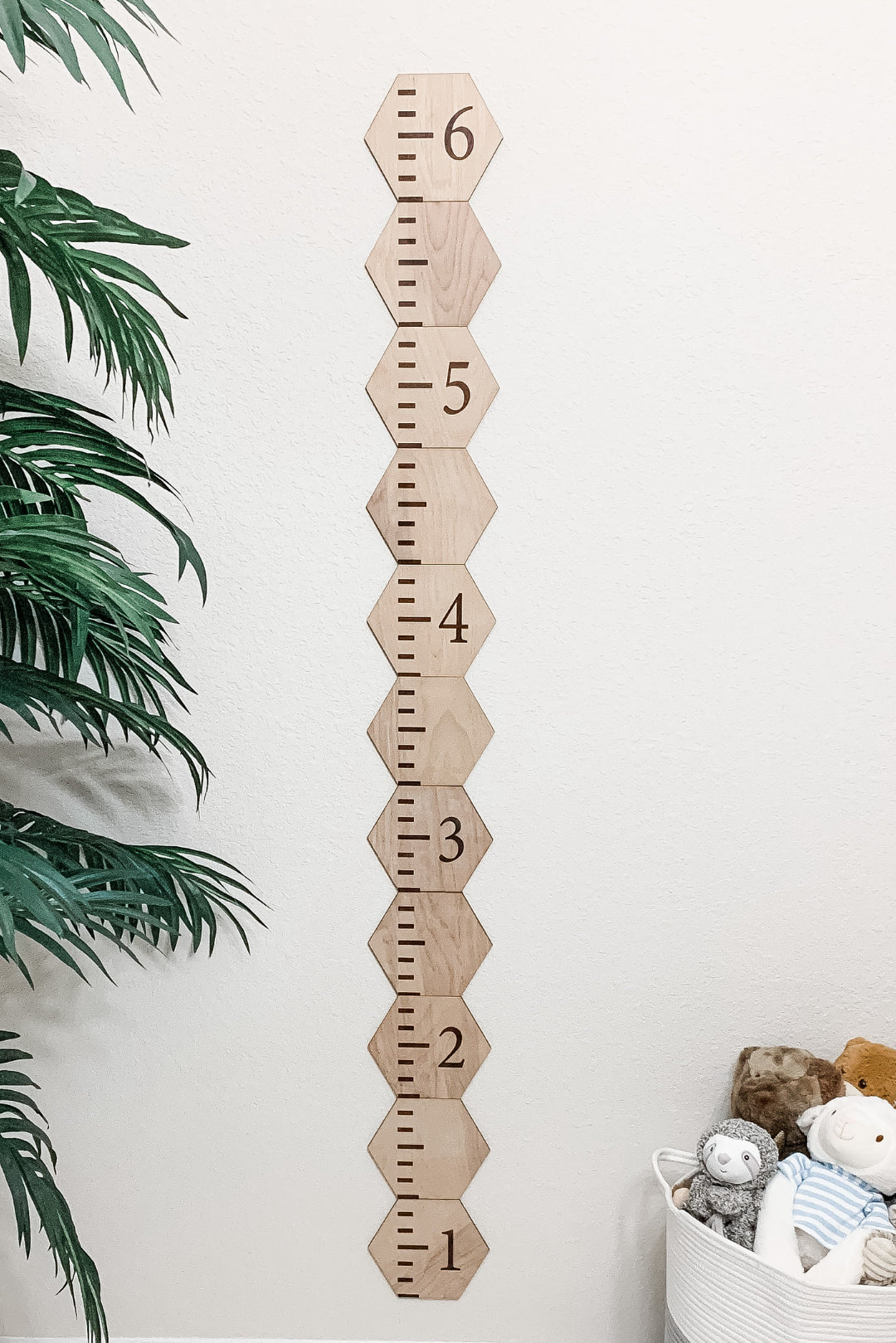 Wooden Hexagonal Patchwork Kids Height Growth Chart Ruler