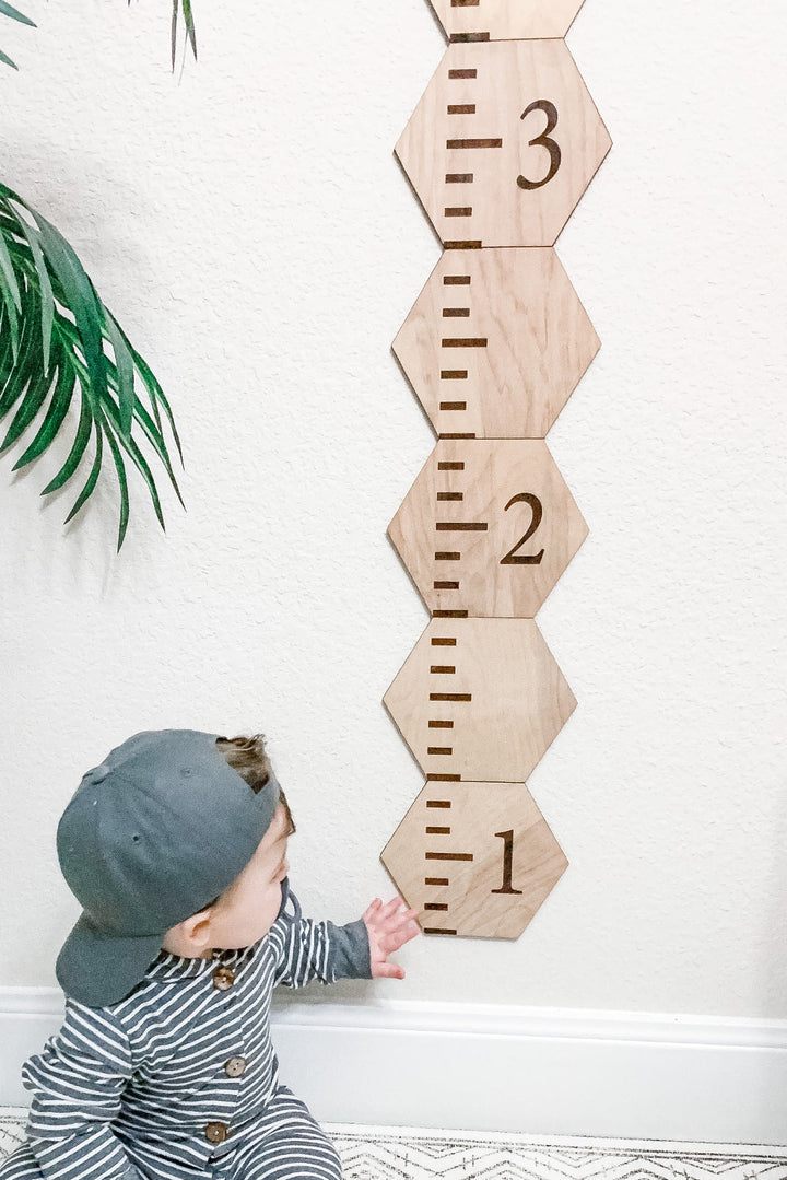 Wooden Hexagonal Patchwork Kids Height Growth Chart Ruler - Detail 2