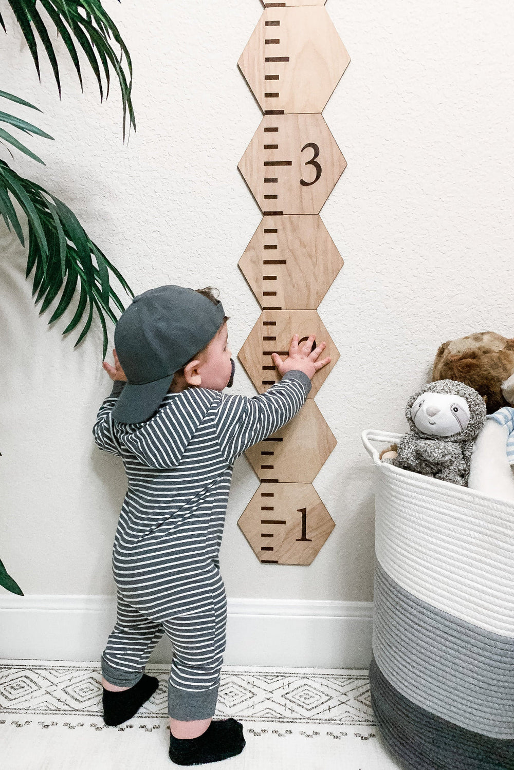 Wooden Hexagonal Patchwork Kids Height Growth Chart Ruler