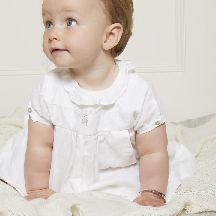Cross and Pearl Childrens Initial Necklace